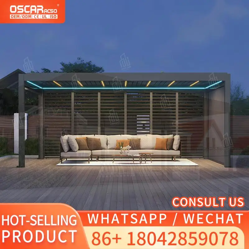 Outdoor Waterproof Motorized Aluminum Bioclimatic Structure for Patio Backyard Terrace pergola