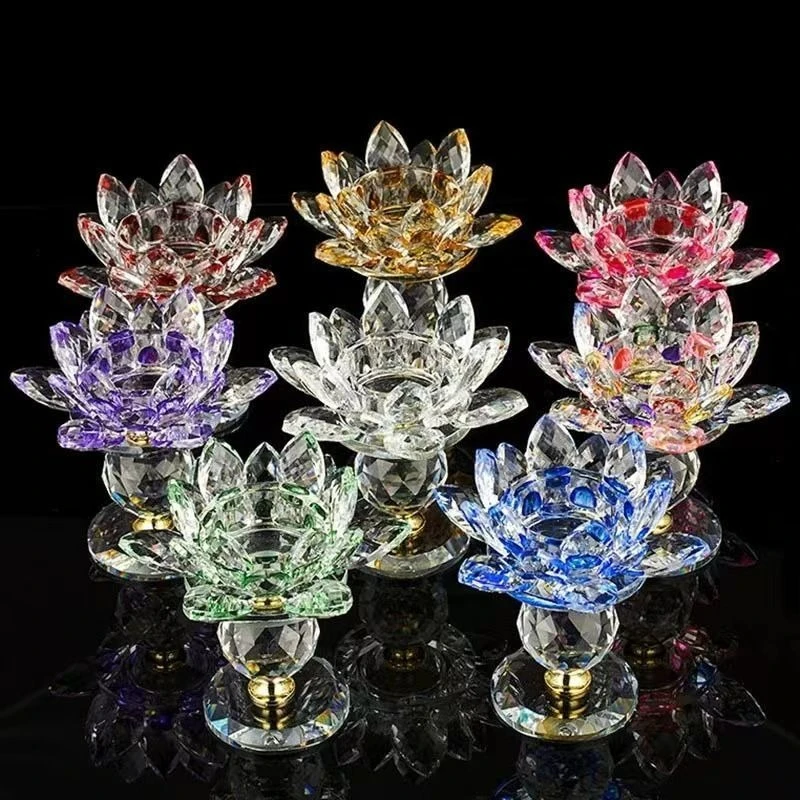 Colorful Lotus Lamp Wax Candlestick,Crystal Zen Lotus Aromatherapy Candle Holders,Temple Ornament,Can Hold 4cm Diameter Candles