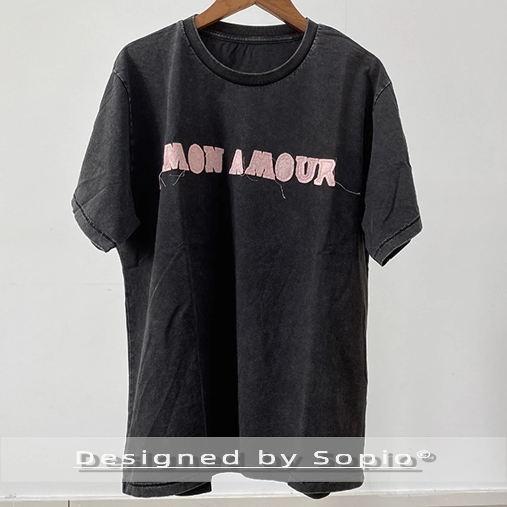 

Футболка с вышивкой букв, женская летняя хлопковая футболка с коротким рукавом и круглым вырезом, свободные футболки, топы, женские модные футболки, уличная одежда 2026