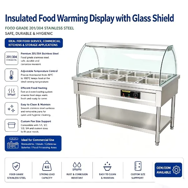 Commercial  Food Heater Stainless Steel Buffet Heater For Food Heaters with Glass Covers in Restaurants and Hotels