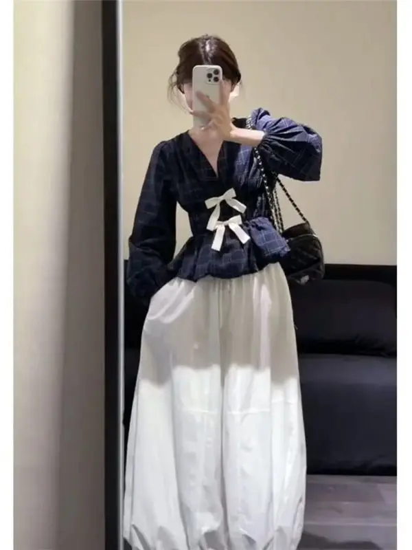 

Женский костюм с длинной белой юбкой и бантом, модный корейский стиль, осенне-зимняя коллекция Aosphere Sensation Clothing