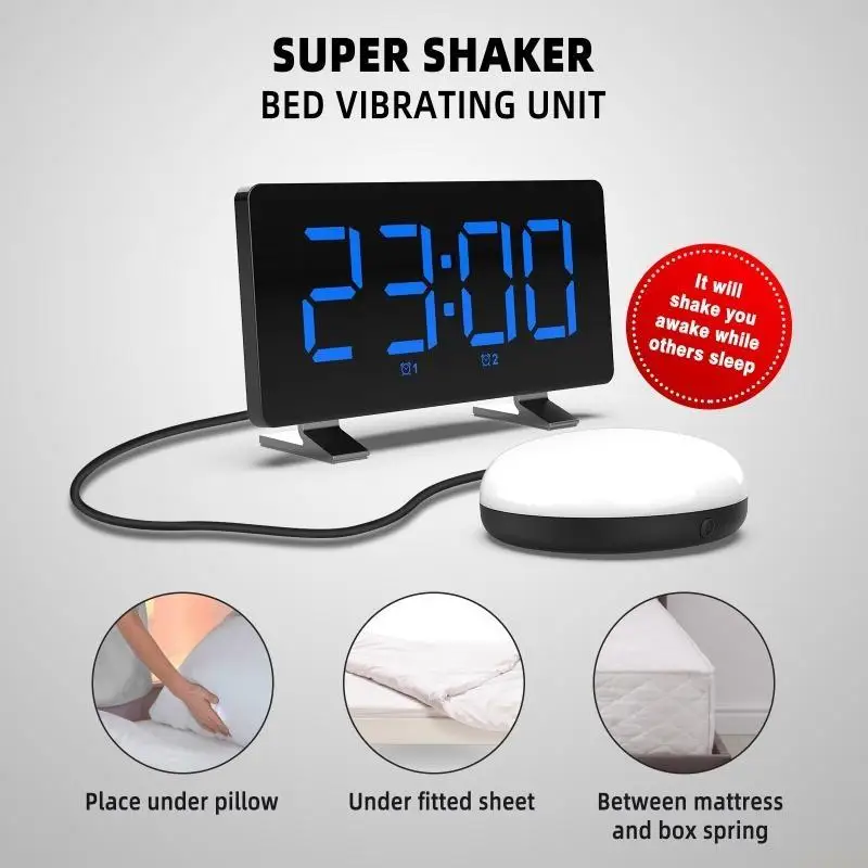 B03F Snooze Digital Vibrating Clock LED Backlight Display with Dual Alarm Night Light