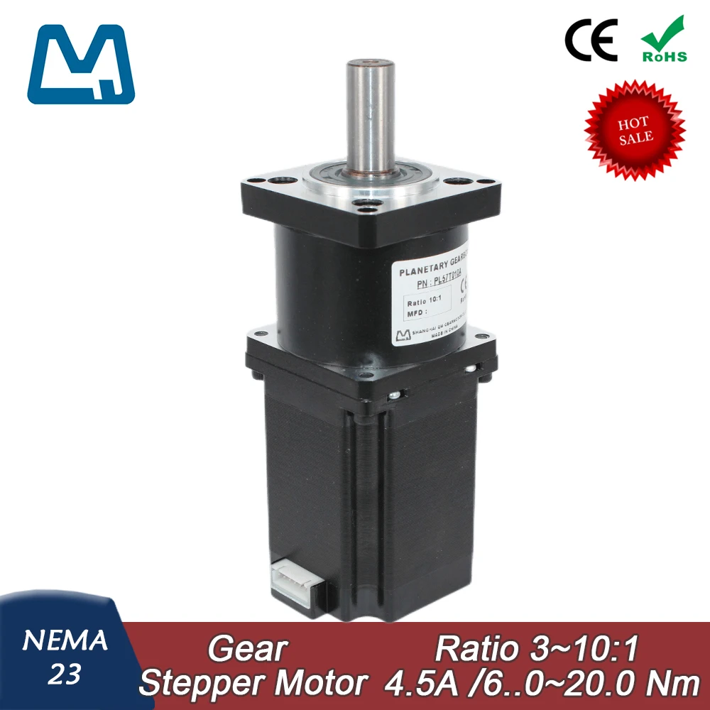 57 Stepper Motor 77mm Body Lenght 4.5A 2Nm Nema 23 Planetary Gearbox Ratio 4:1 Keyway Shaft