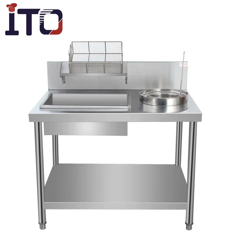 Commercial Fried Food Prep Table Catering Workbench with Under Shelf Fry Chicken Fish Breader Station