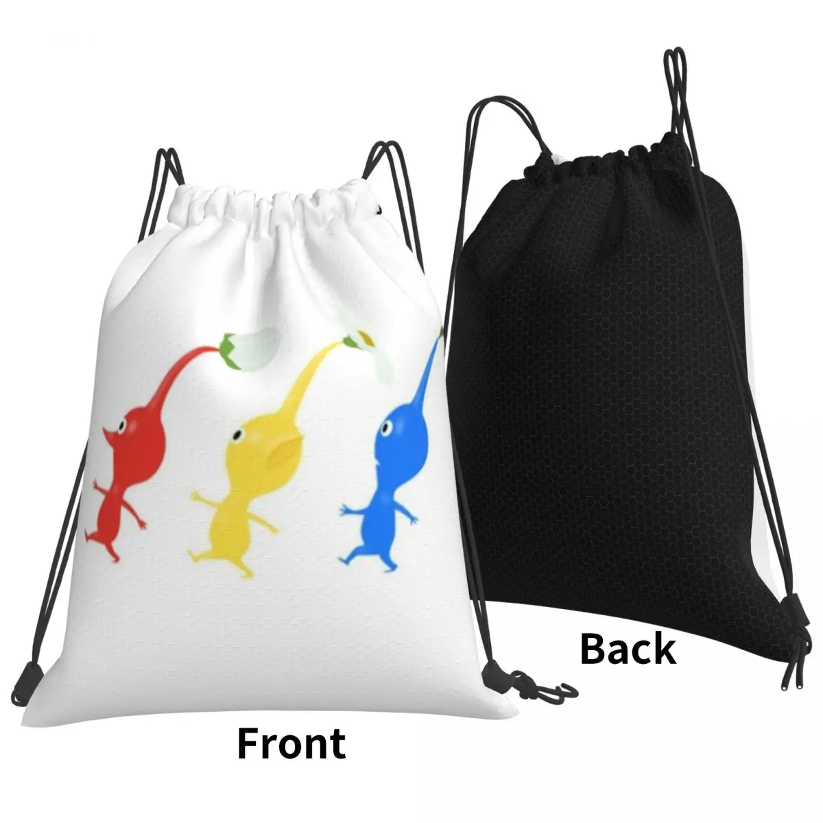 3 mochilas Pikmin para correr (en gris), bolsas portátiles con cordón, paquete con cordón, bolsa deportiva de bolsillo, bolsas para libros para estudiantes de viaje