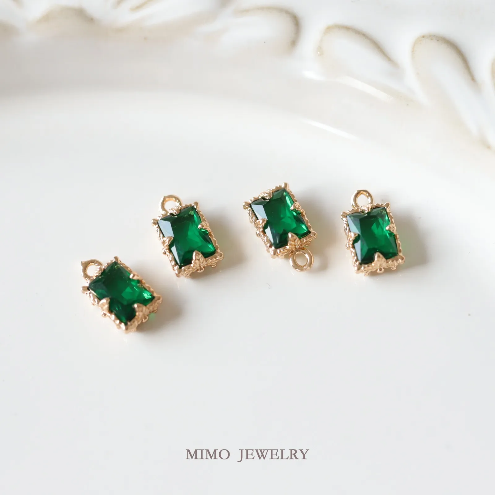 Rectangular Emerald Palace Retro Style Charms Pendant Supplies DIY Hand Brass Gold Plated Accessories 11.7*6.6mm