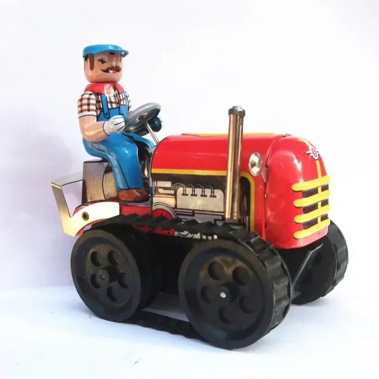 [Funny] Adult Collection Retro Wind up toy Metal Tin Farmer on Agricultural machinery tractor Mechanical Clockwork toy figures