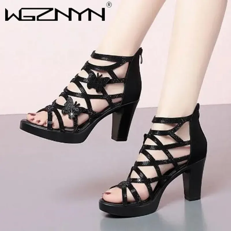 New Summer Open Toe Sandals Bright Rhinestone Microfiber Women Shoes Fashion Gladiator Sandals Boots Roman Crystal Wedding Shoes