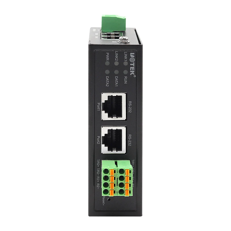 Servidor de dispositivos UOTEK 2 puertos RS232 RS485 RS422 a 100M conmutador Ethernet 300 ~ 921600bps se acepta personalización UT-6802A-SW