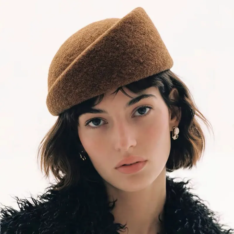 Winter British Retro Berets Wool Blend Pillbox Hat for Women Fashion Brimless Hepburn Top Flight Attendant Hat Ladies Dinner Hat