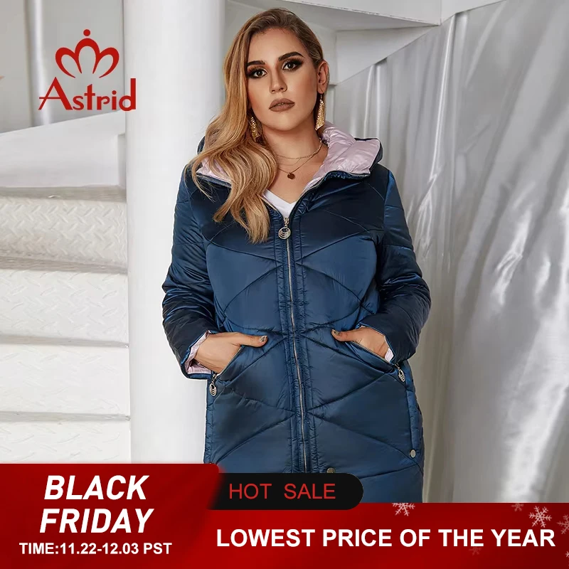 2022 Astrid Winter Jas Vrouwen Plus Size Ontrast Kleur Waterdichte Stof Met Cap Dikke Katoenen Kleding Warme Vrouwen Parka M-2090