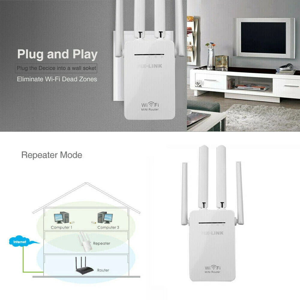 WiFi Range Extender Repeater 300Mbps Wireless Amplifier Router Signal Booster