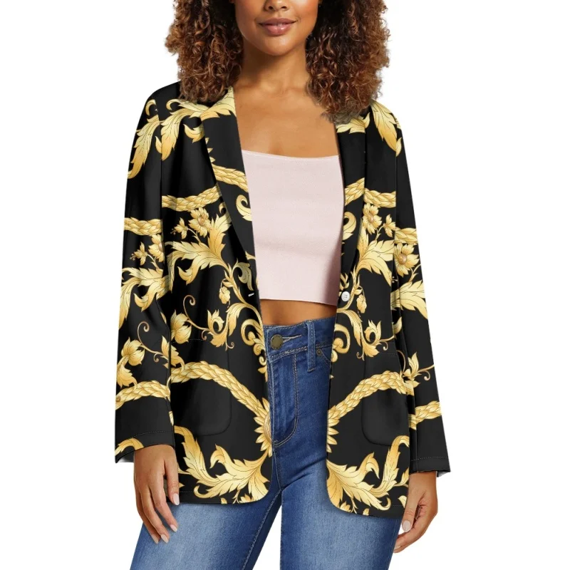 Noisydesigns Luxury Women Blazer Golden Floral Pattern Lady Spring Autumn Jackets Coats Tops Female Clothes 2024 Dropshipping
