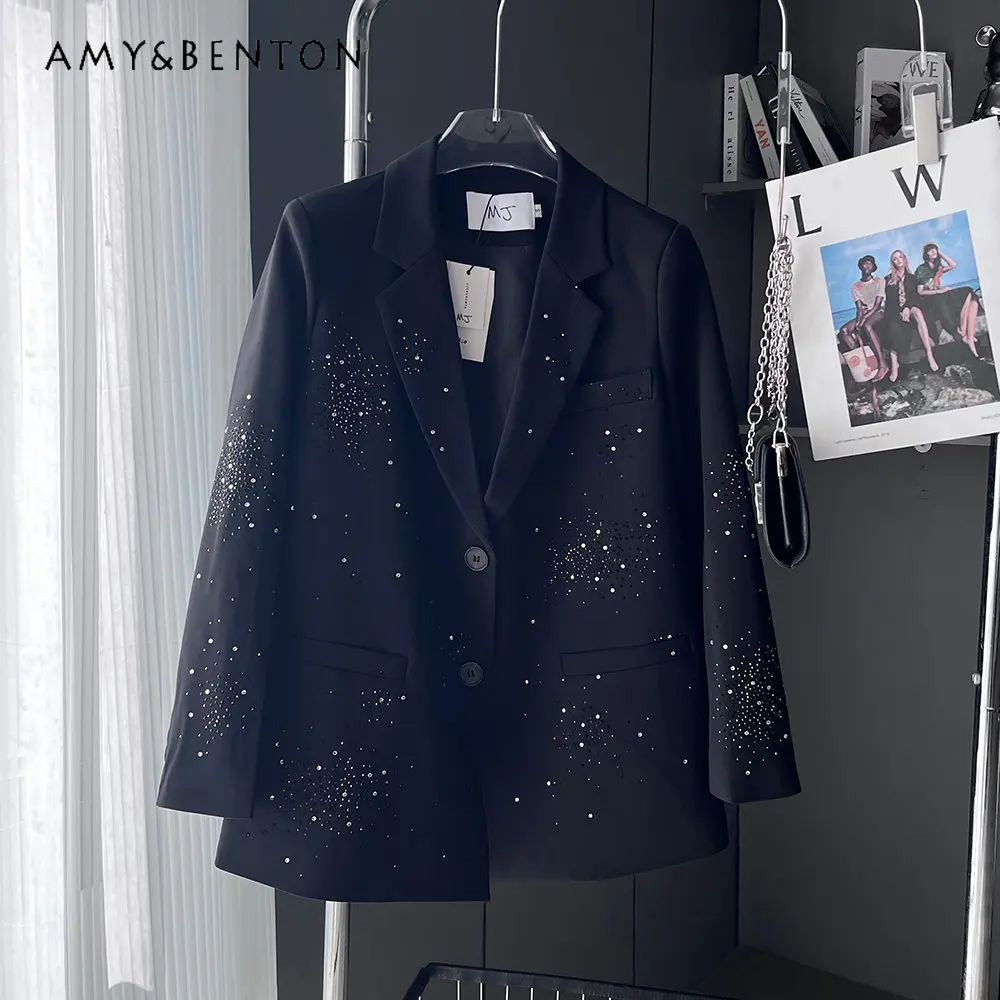 

2023 New Short Blazer Coat Western Style Rhinestone Full Diamond Suit Jacket Women's Starry Heavy Industry Rhinestone Small Suit