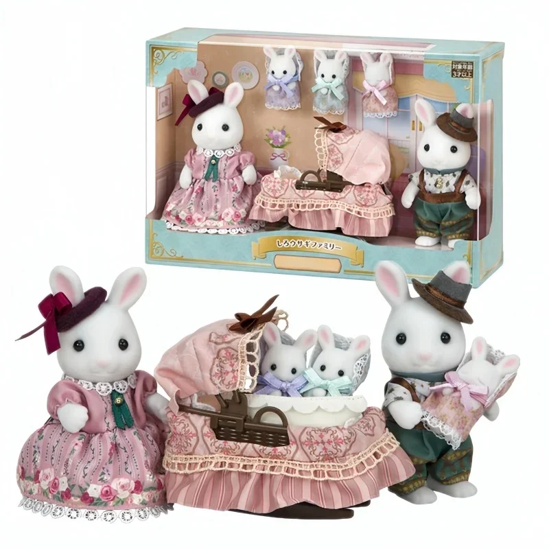 

Jp Limited Edition Collection Forest Baby Family Snow Rabbit Family Triplet Sleep Treasure White Rabbit Set Flocking Doll Gifts