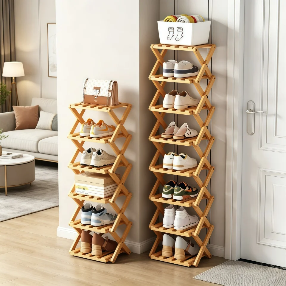 Vertical Shoe Rack Small, 4/8/9 Tier Portable Folding Shoe Storage Rack, Without Installation Free Standing Shoe Rack