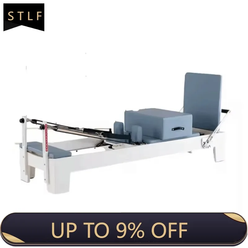 YTYIN Białe Dębowe Urządzenie do Pilates Reformer, Profesjonalne Urządzenie do Ćwiczeń w Studio do Komercyjnego Treningu Pilates i Fitnessu