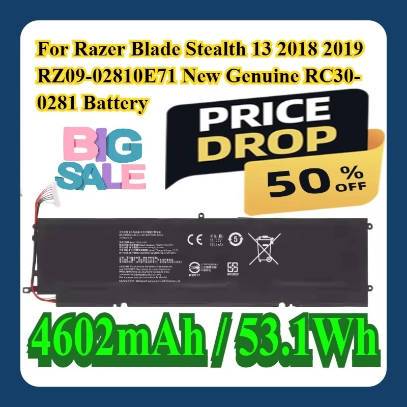 

Для Razer Blade Stealth 13 2018 2019 RZ09-02810E71 Новый оригинальный аккумулятор RC30-0281