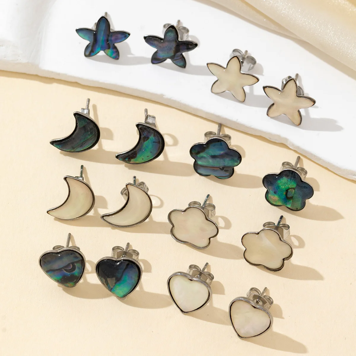 Bestseller Natural abalone shell, white shell, stainless steel, light luxury, niche product Heart, Moon, Plum Blossom
