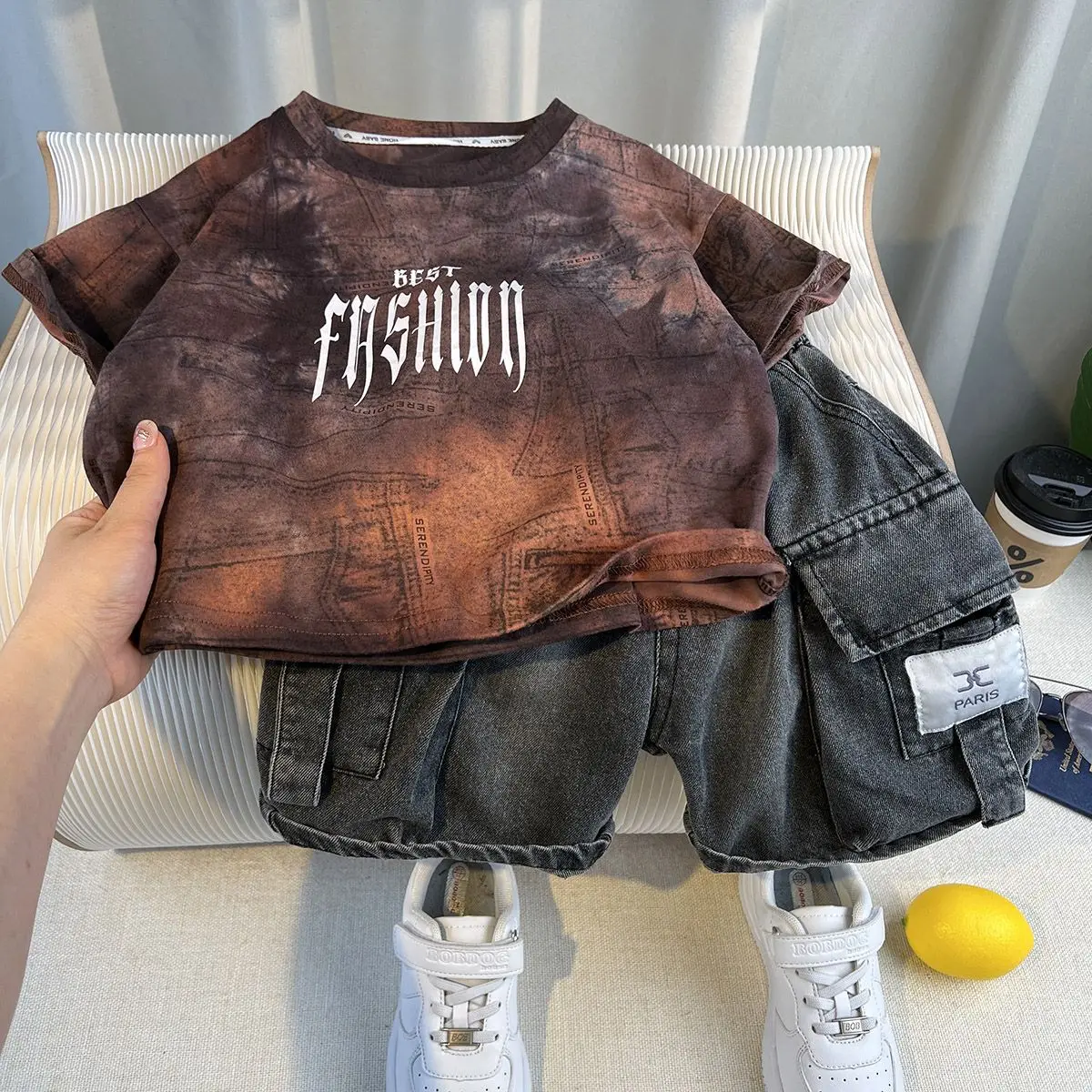 

Summer Korean Baby Boys Children's Clothing Sets New Short-Sleeved Letter T-Shirt & Denim Shorts Kids Boys Outfits Clothes 2-11Y