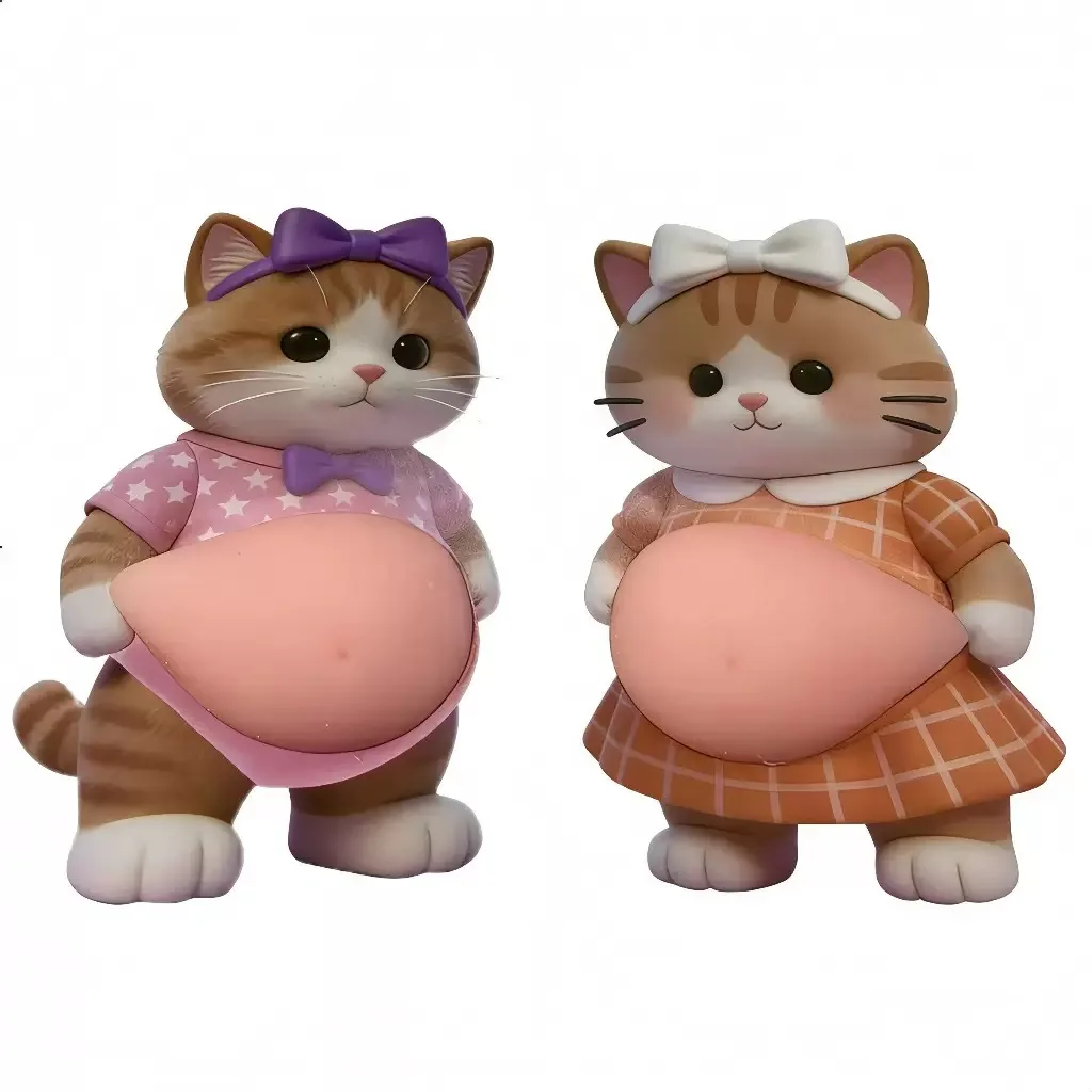 2Pcs 3D Shiba Inu Dog Cat Belly Sticker - Cute Puppy Wearing Orange Outfit with Soft Pink Background, Silicone Self-Adhesive