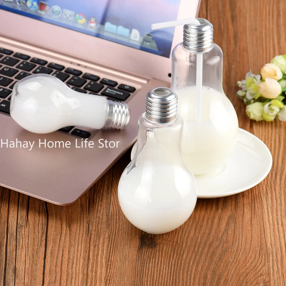 Creative Summer Bulb Water Bottle Cute Brief Fashion Cute Milk Juice Light Bulb Leak-proof Cute WaterBottle Portable Bottles