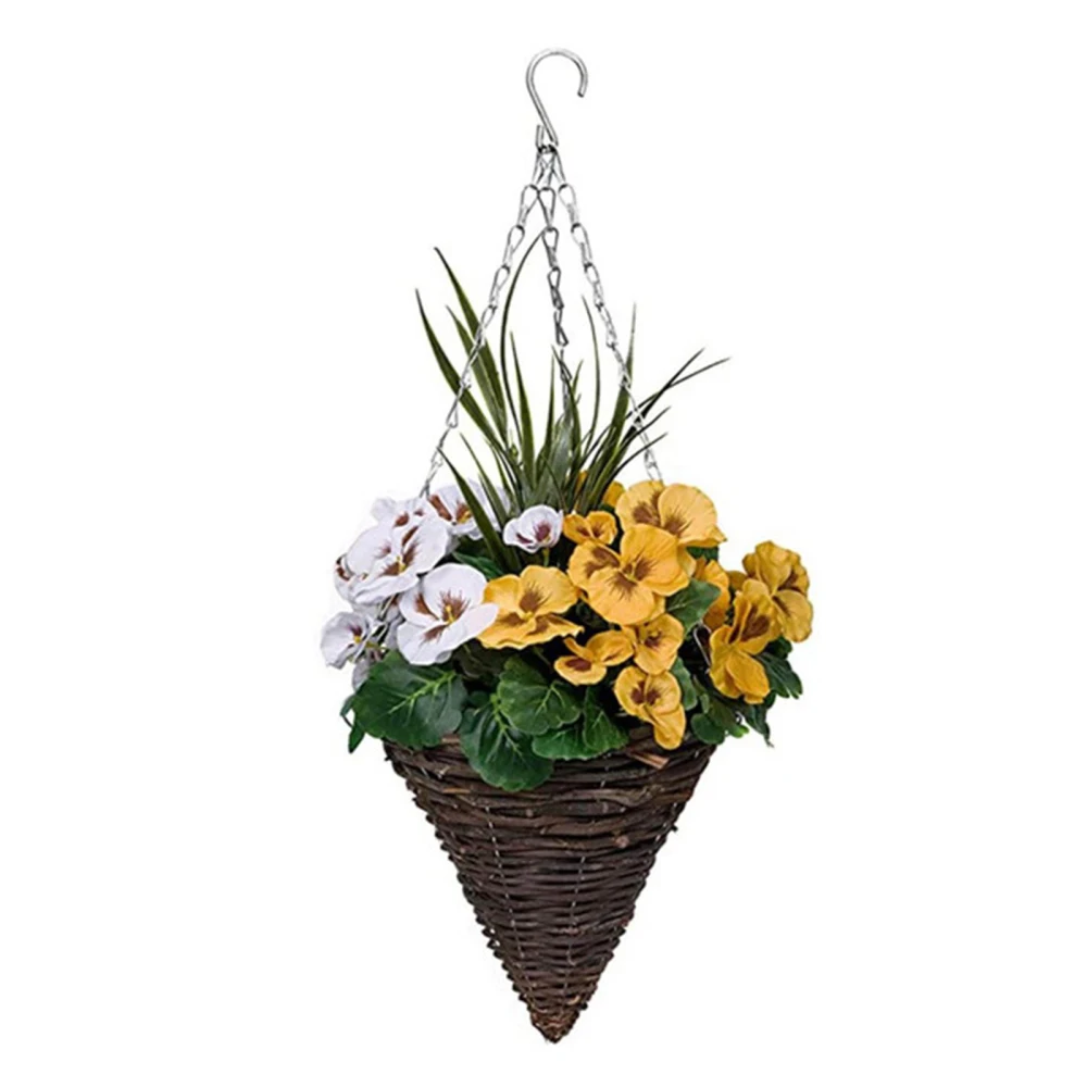 Hanging Rattan Basket Cone Shape Storing Natural For Indoor Outdoor Garden Supplies Flowerpot