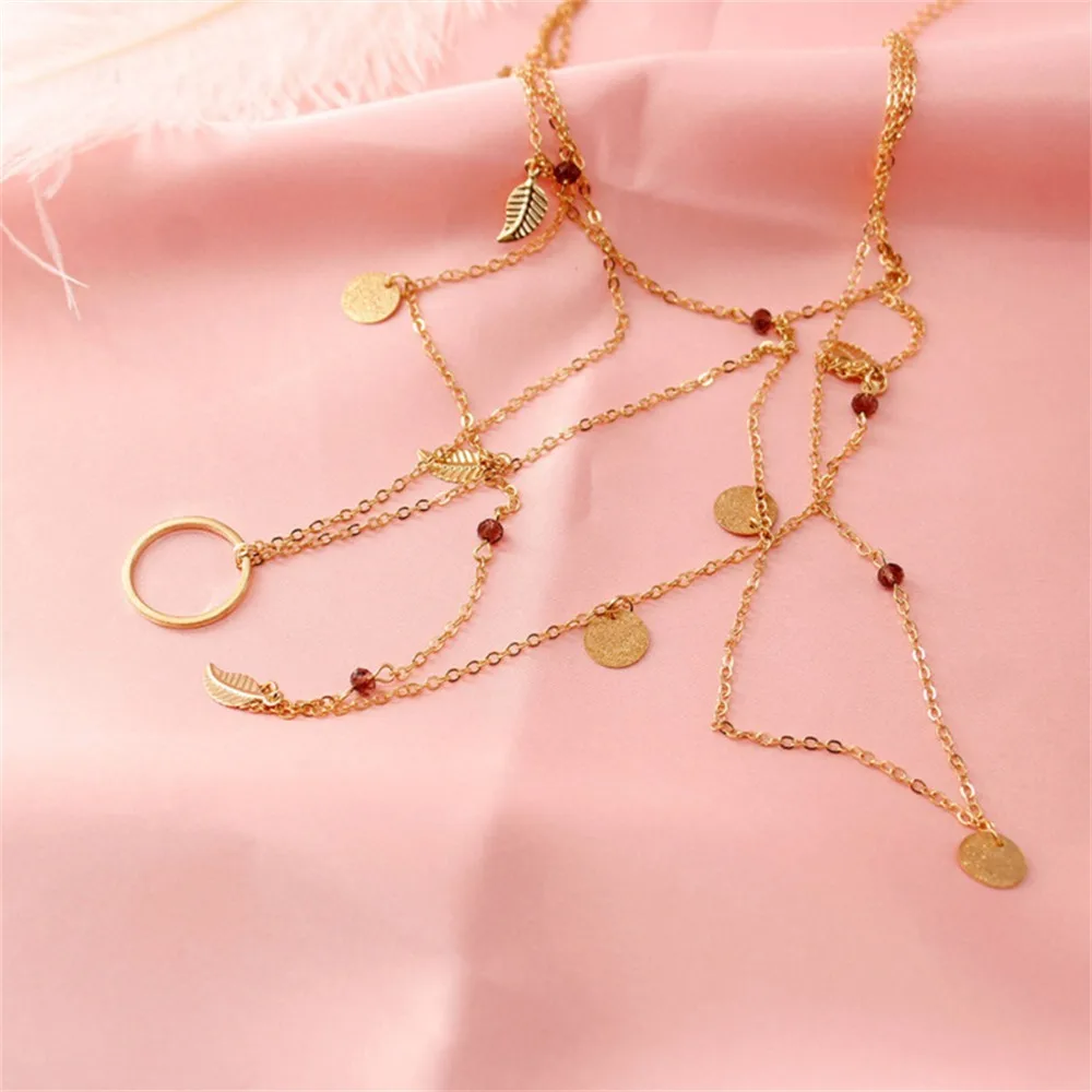 FSUNION 2025 New Gold Color Chain Leaves Multi Layer Pendant Necklace for Women Collier Femme Fashion Jewelry Accessories Gifts