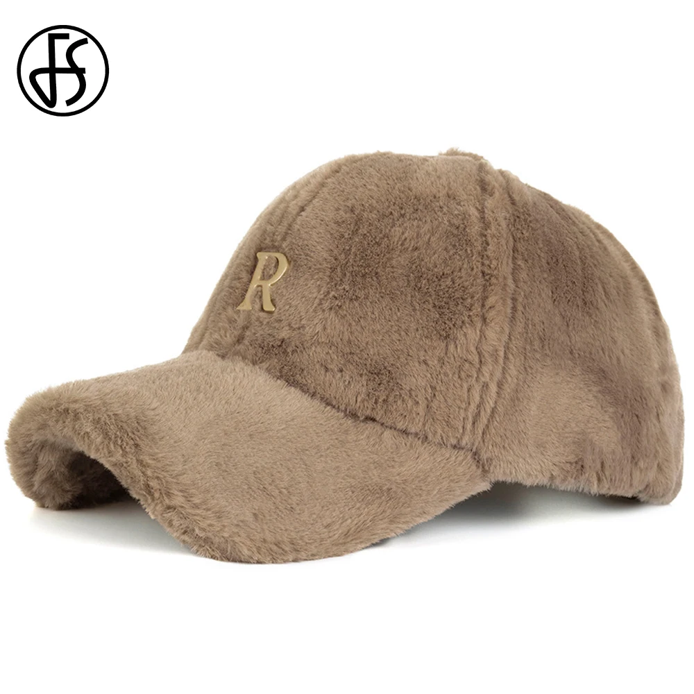 FS Khaki Beige Warm Plush Winter Baseball Cap For Men Thicken Big Letter Women Caps Outdoor Windproof Skiing Hat Casquette Femme