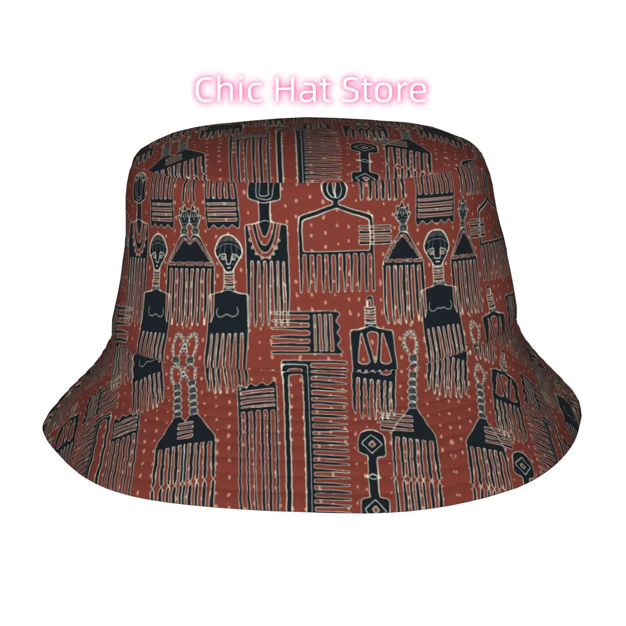 1pc African Inspired Comb Art Fully Printed Fisherman Hat Beach Hat, Unisex Outdoor Sun Hats, Sun Hats, Fashionable Bucket