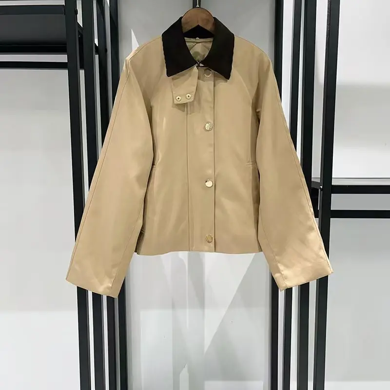 

Women's Vintage-Inspired Color-Block Collar Jacket Detachable Down-Filled Lining Short Trench Coat Fall, New Arrival, 2025