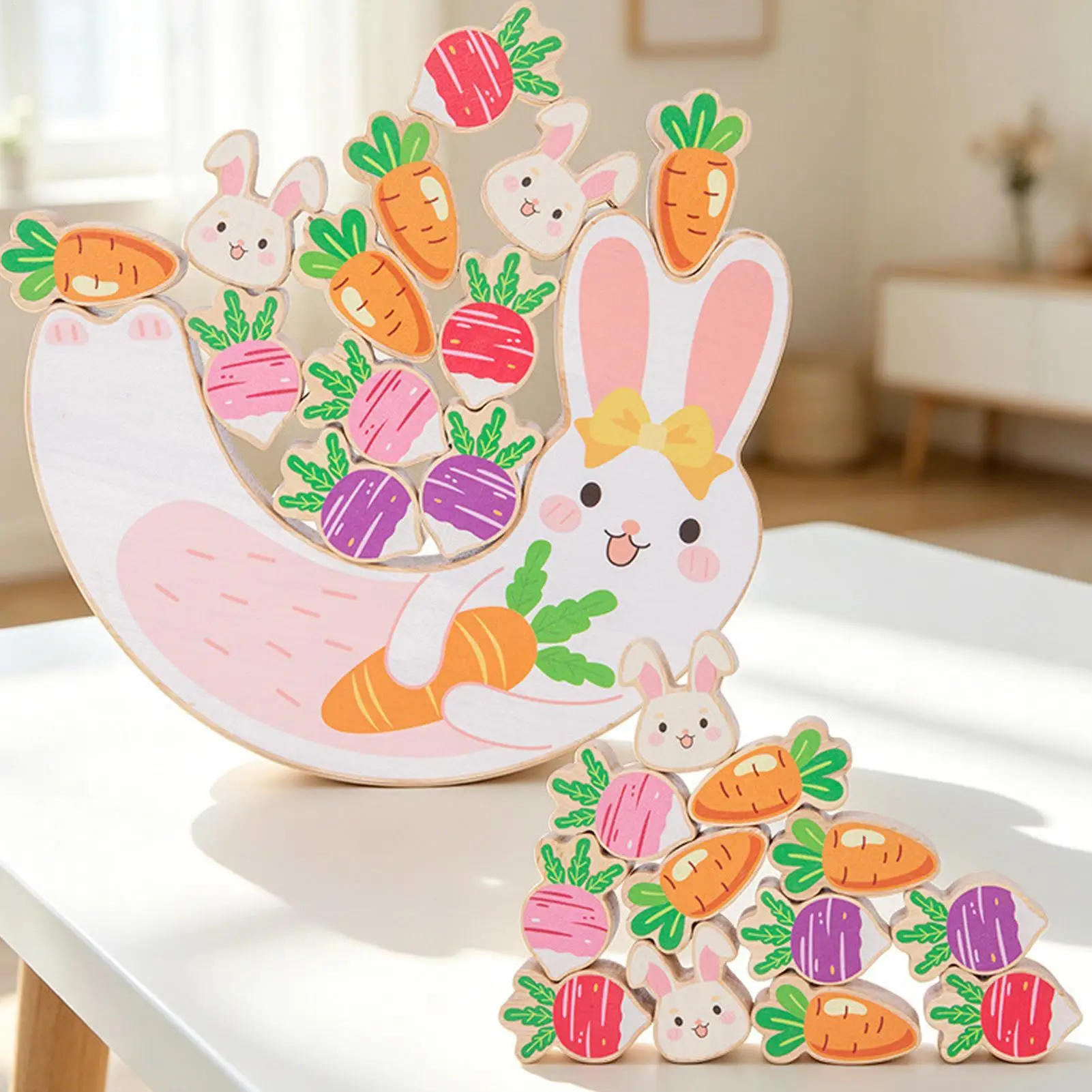 Wooden Carrot Balance Stacking Toy Set Educational Montessori Building Block Board Game Fine Motor Skill Preschool Learning Gift