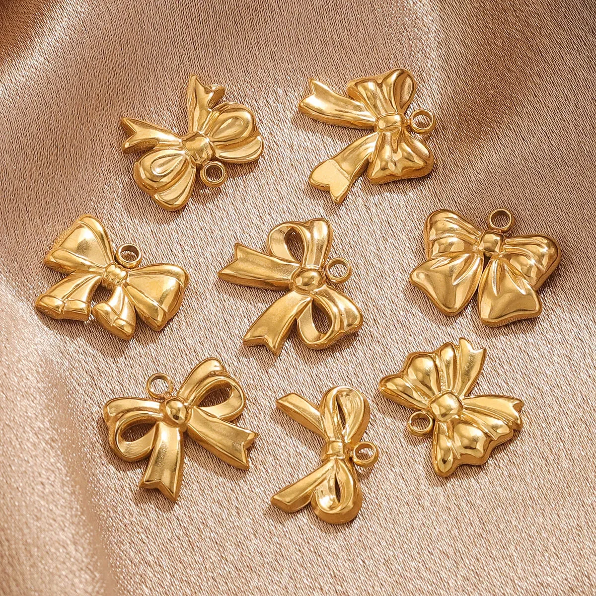 5pcs Stainless Steel Bow Waterproof Gold Charm