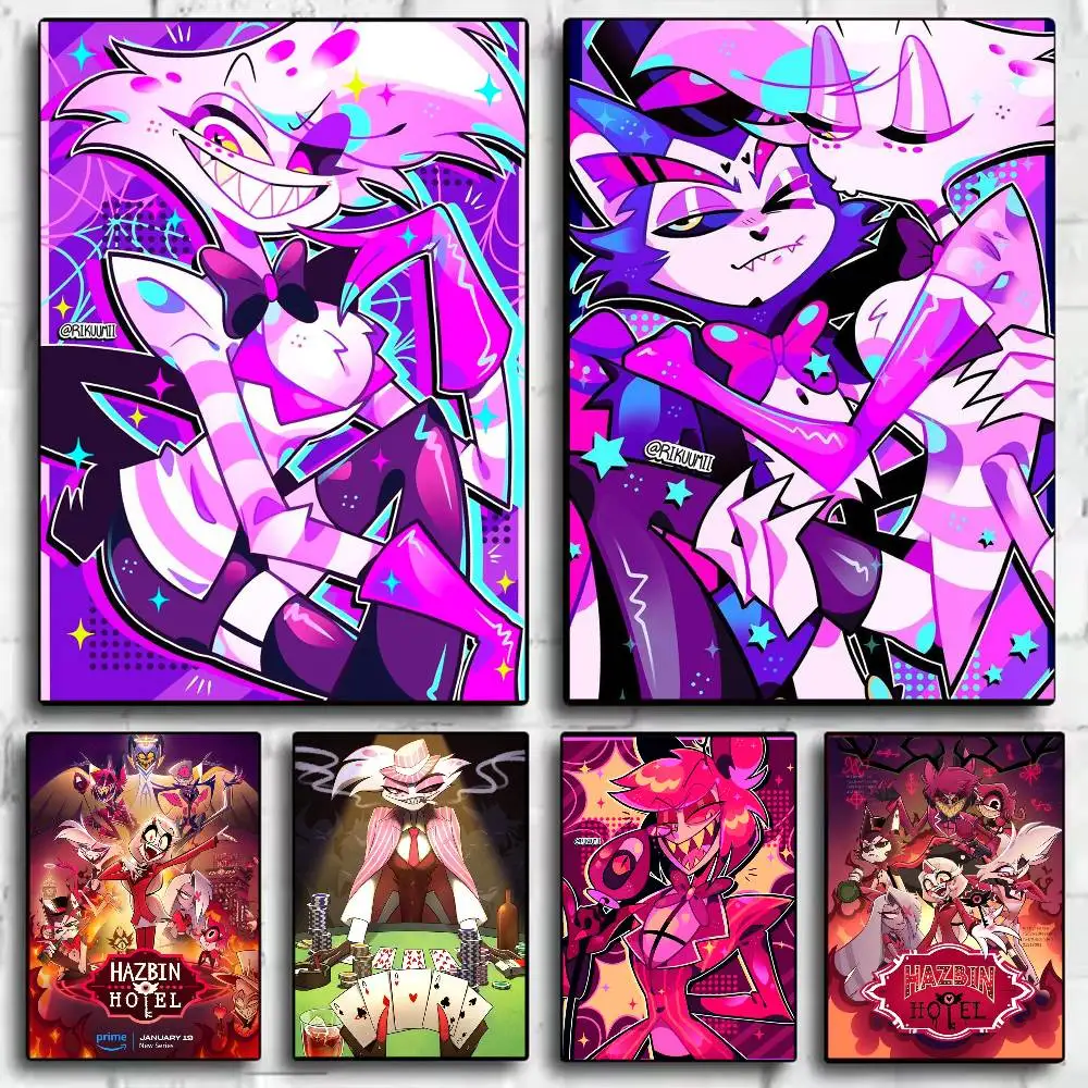 Anime Hazbin Hotel Retro Print Poster HD Home Decor Sticky Wall Waterproof Home Living Room Bar Aesthetic Decor