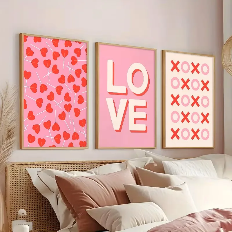 

3pcs Valentine's Day Heart-shaped Font Wall Art Romantic Love Letter Canvas Painting Couple Gifts Sweet Home Decoration