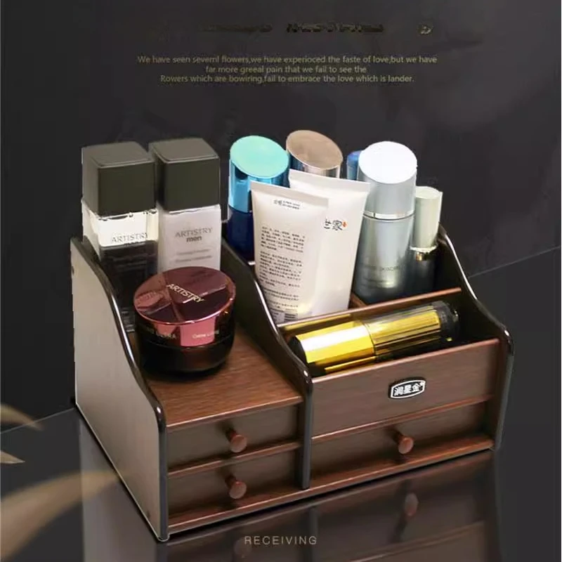 

Wooden Cosmetic Storage Box Multifunction Make Up Organizer Desktop Home Eco-friendly Durable Storage Case