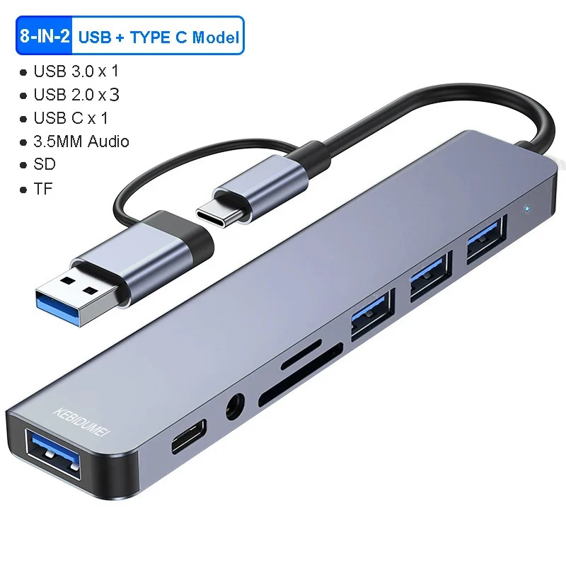5 Gbit/s USB 3.0 HUB USB C HUB USB C Dockingstation Hochgeschwindigkeits-Splitter Multiport-Adapter TF SD-Kartenleser für PC/Laptops/MacBook