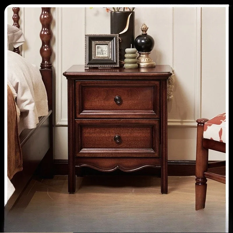 French Bedside Table All Solid Wood Vintage Single Drawer with Shelf Mahogany Classic Master Bedroom Bedside Cabinet
