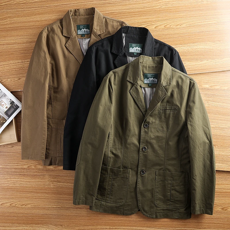American Retro Casual Men's Cotton Suit Jacket Anti-Wrinkle Lapel Commute Spring Autumn New Style Comfortable Fashion CityYY276