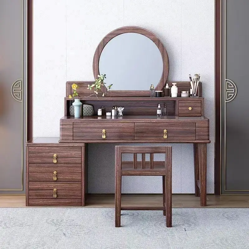 

New Chinese-style ebony solid wood dresser, small apartment, medieval style comb table with makeup mirror, makeup table storage