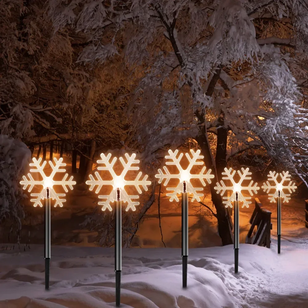 Outdoor Solar Christmas Lights Christmas Snowflake Star Solar Powered Lawn Light Set Of 5PCS Waterproof Pathway Stake Lights