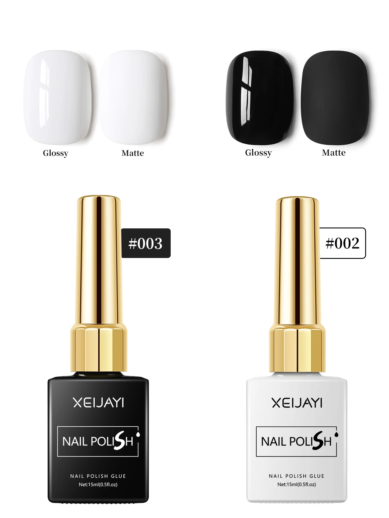 XEIJAYI 2pcs 15ml Black And White Gel Nail Polish Set, Long