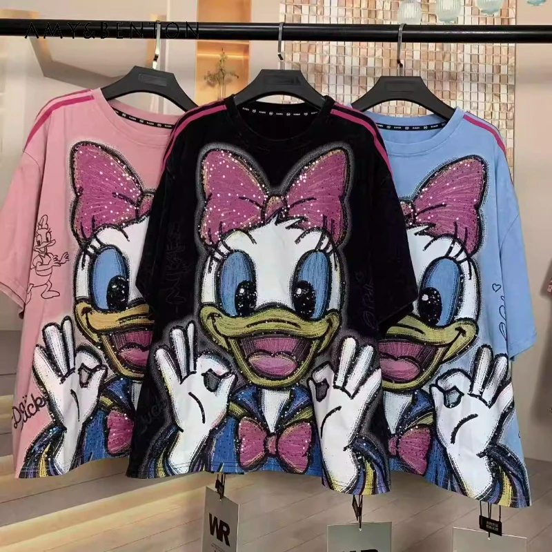 

Trendy Brand Spring Summer New Arrival Top Heavy Craft Sweet Fashionable Age-reducing Cartoon Loose Short-sleeves T-shirt Female