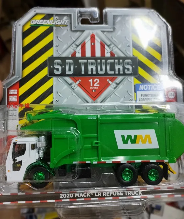 

Green Light 1:64 S.D. Truck Series 12-2020 Mack LR Garbage Truck - Waste Management Green Machine Car Model Collection Gifts Toy