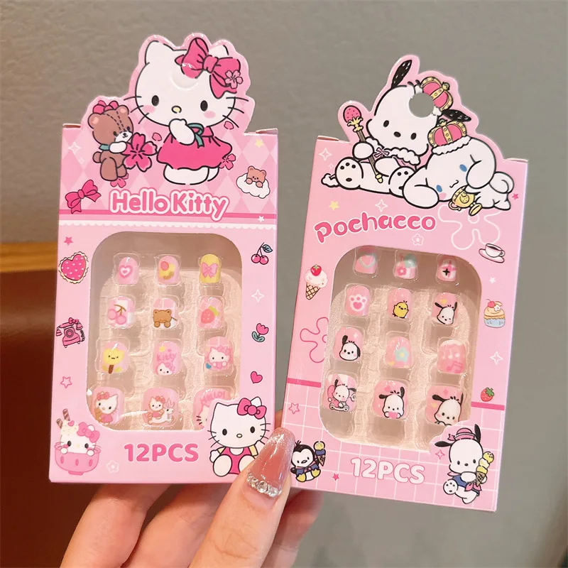 Sanrio Cartoon Hello Kitty Kids Nail Sticker Cute Cinnamoroll Kuromi Children Self Adhesive Nail Patch Accessories Girl Toy Gift