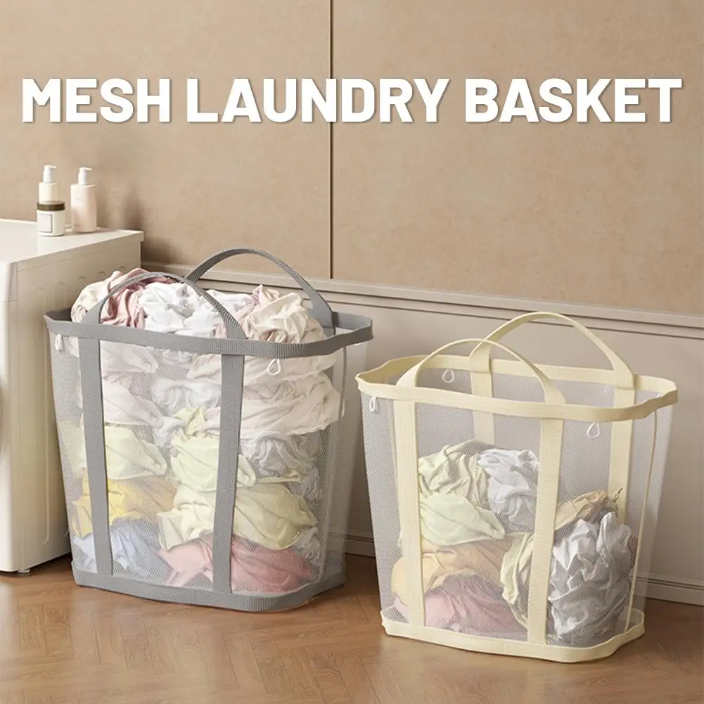 Large Capacity Mesh Dirty Clothes Basket with Handle Breathable Folding Laundry Socks Underwear Organizer Bag for Home Bathroom