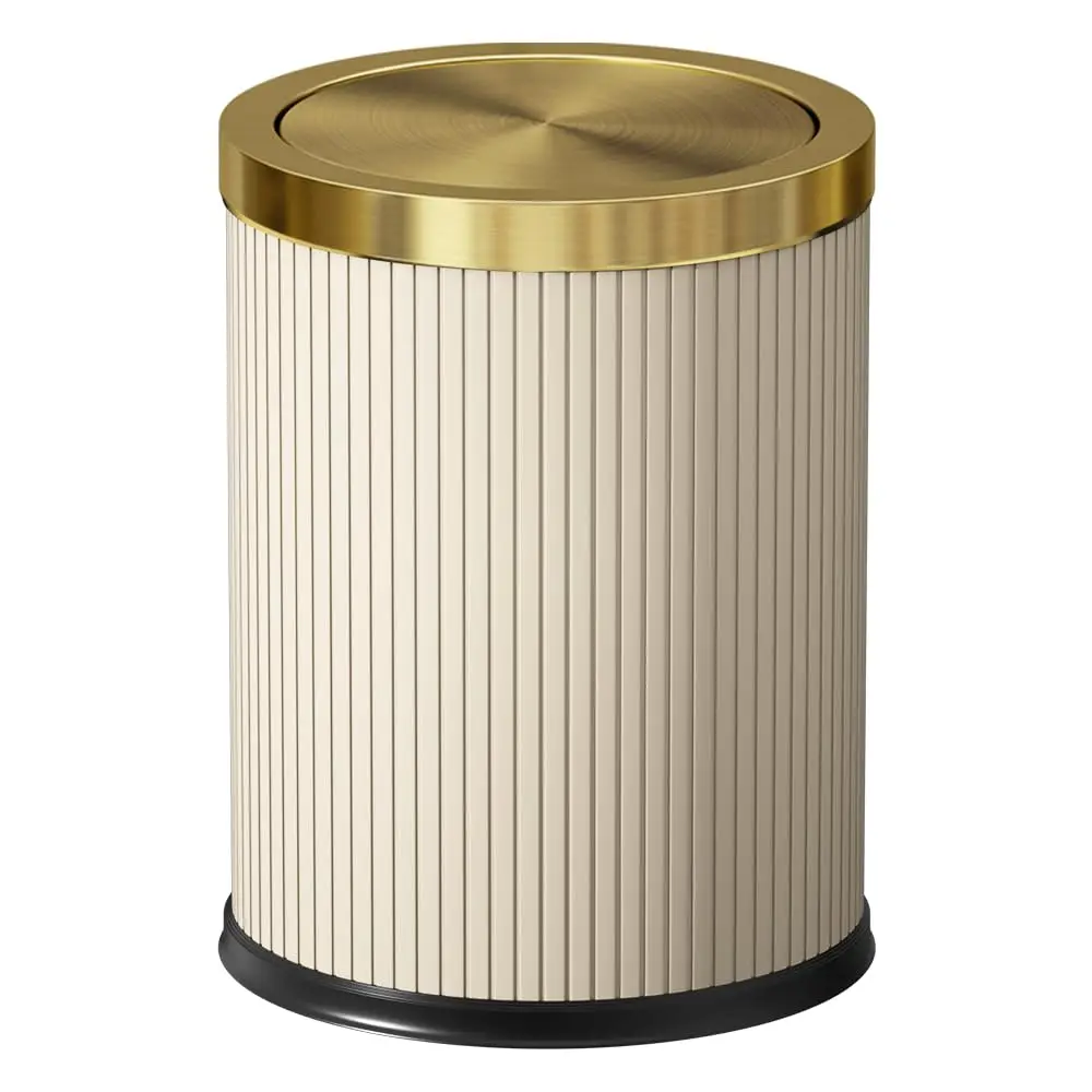 

White Gold Bathroom Trash Can,Bedroom Garbage can with lid，Modern Trash Can with Flipping Lid, 4gallon,Garbage cans for Kitc