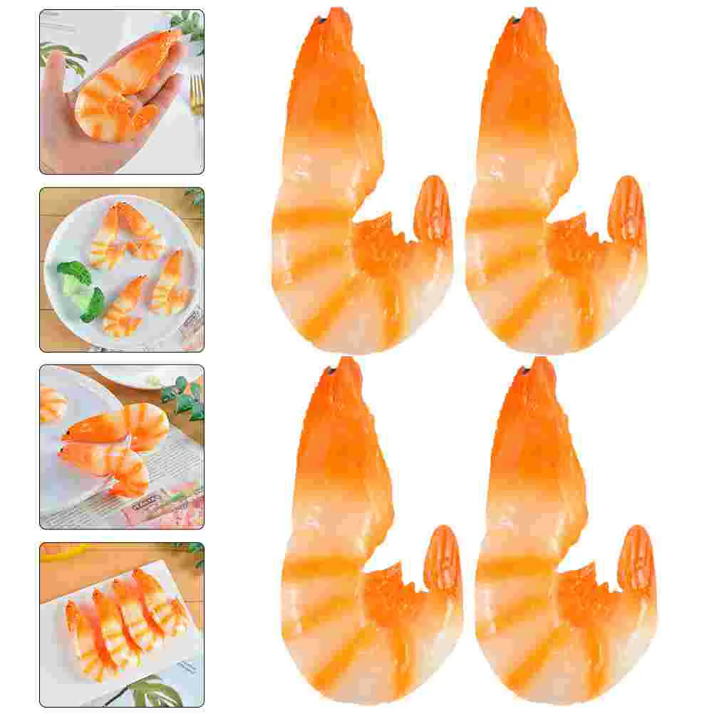 

4 Pcs Toy Simulation Sea Shrimp Model Fake Food Action Figures Decor 115X55X2CM Pvc Realistic Artificial