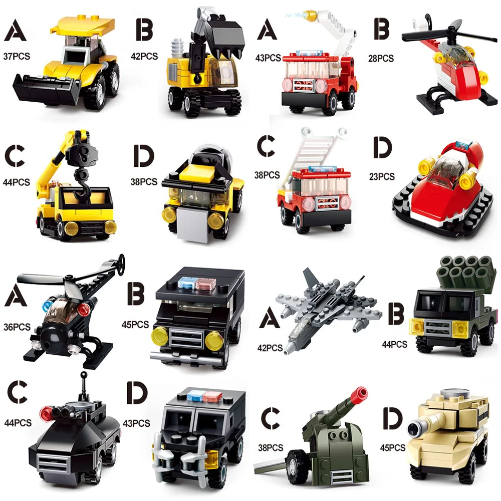 Sluban Building Block Toys Mini Builder Set City  B0592/B0593/B0595/B0596 Excavator Police Fire Control Compatbile With Leading