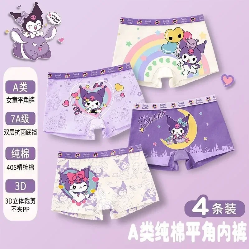 4pcs Kuromi  Anime Kawaii Sanrio Children Cotton Boxers Cute  My Melody Pochacco Baby Shorts Underwear Pants Gifts for Kids